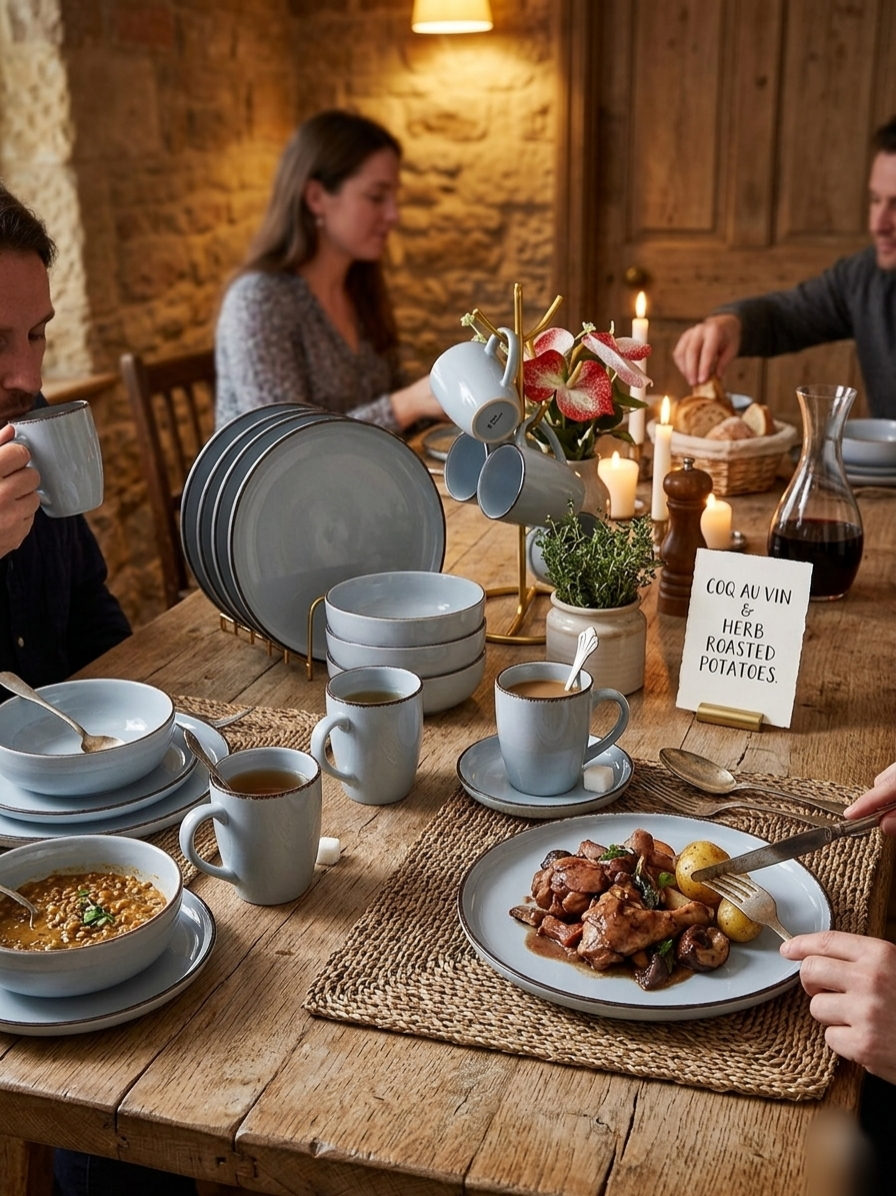 24-Piece Powder Blue Ceramic Dinner Set