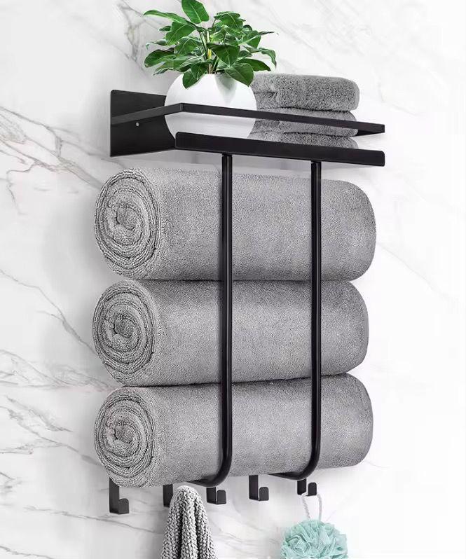 Bathroom Towel Holder With Metal Shelf And Hooks