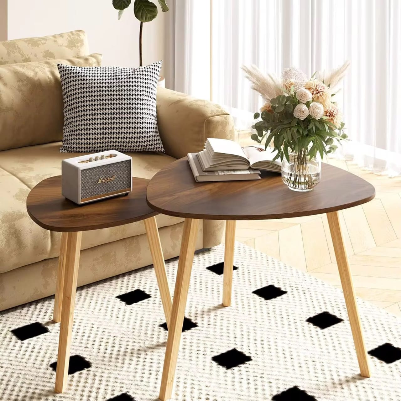 2Pc Solid Wood Coffee Table Set