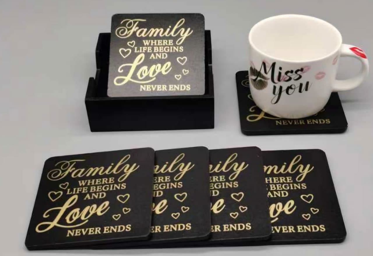 Wooden Cup Coaster Set with Stand