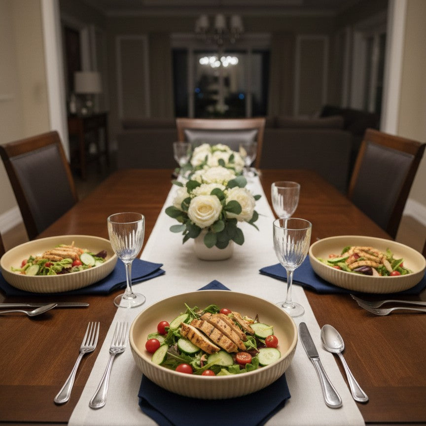 Ribbed Beige Pasta Plate Set