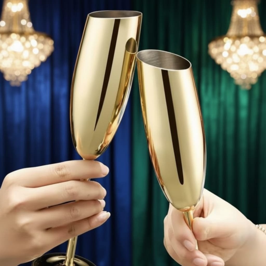 A pair of Gold Stainless steel wine Glass 270ml