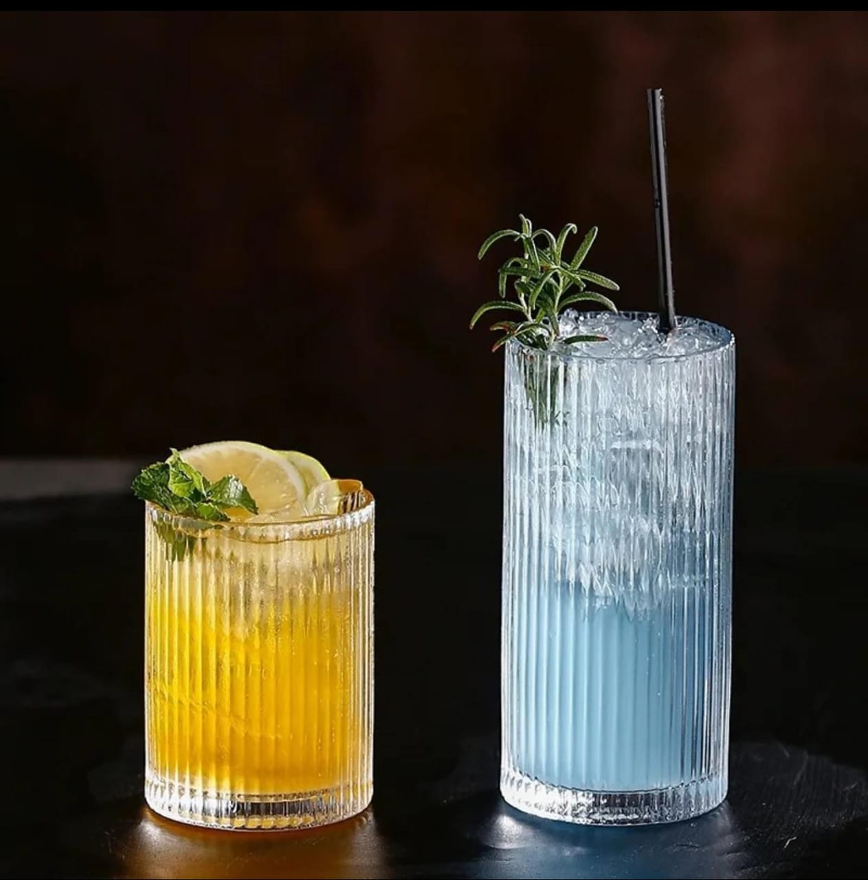 6Pcs Clear Style Ribbed Glasses Set