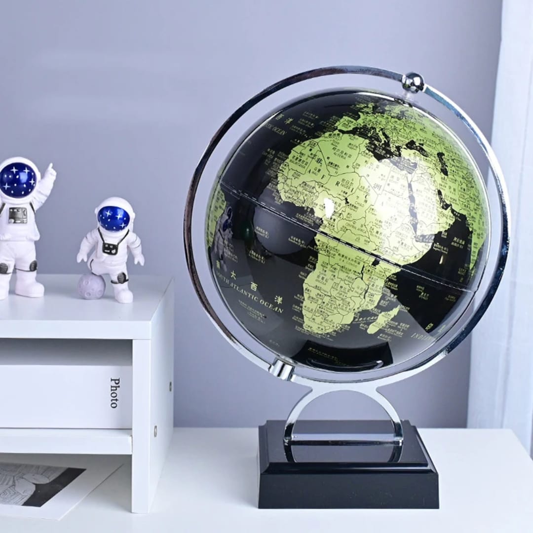 Rotating earth globe with detailed world map mounted on a stand for educational and decorative desk display 🌍📚
