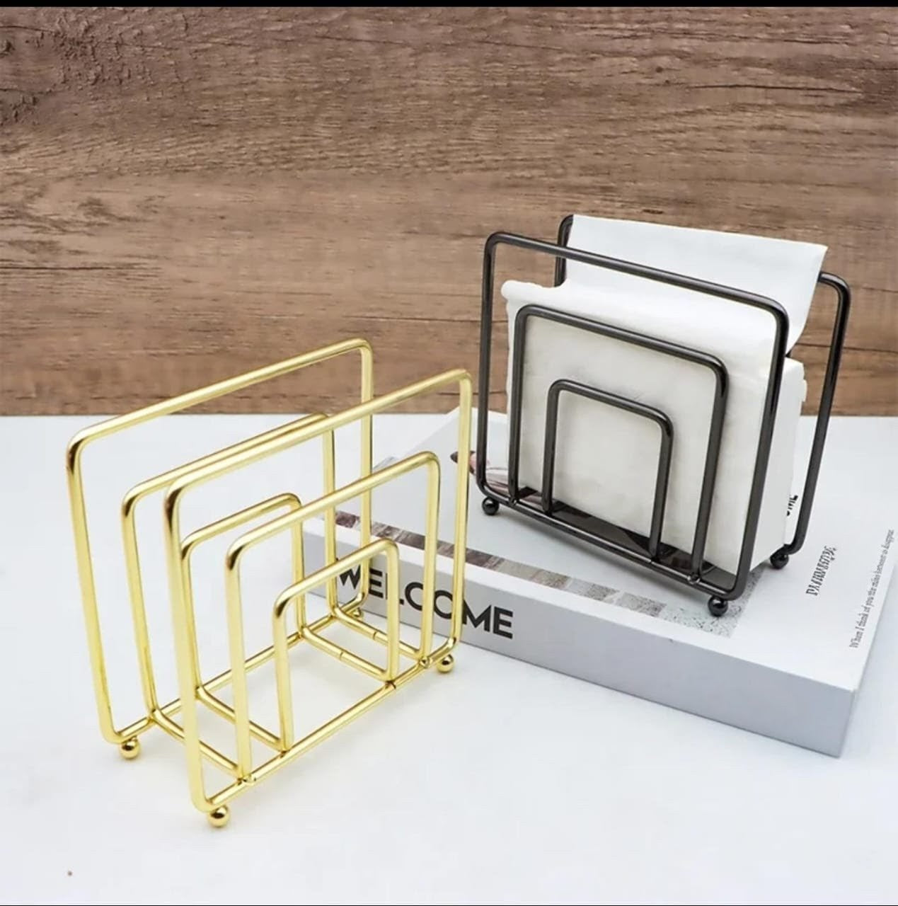 Modern Metallic Serviette Holder in Black and Gold