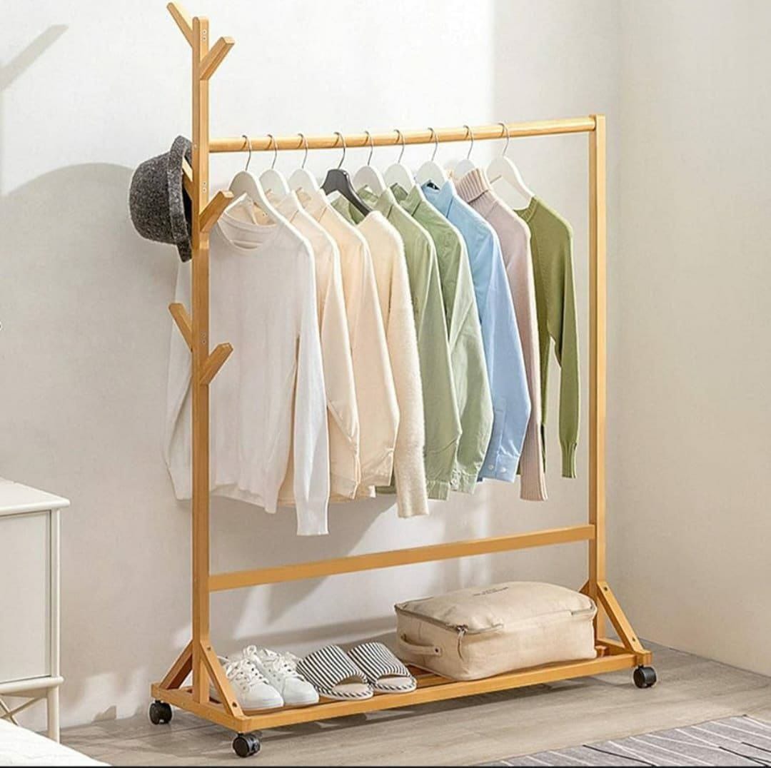 Natural bamboo cloth rack for hanging garments