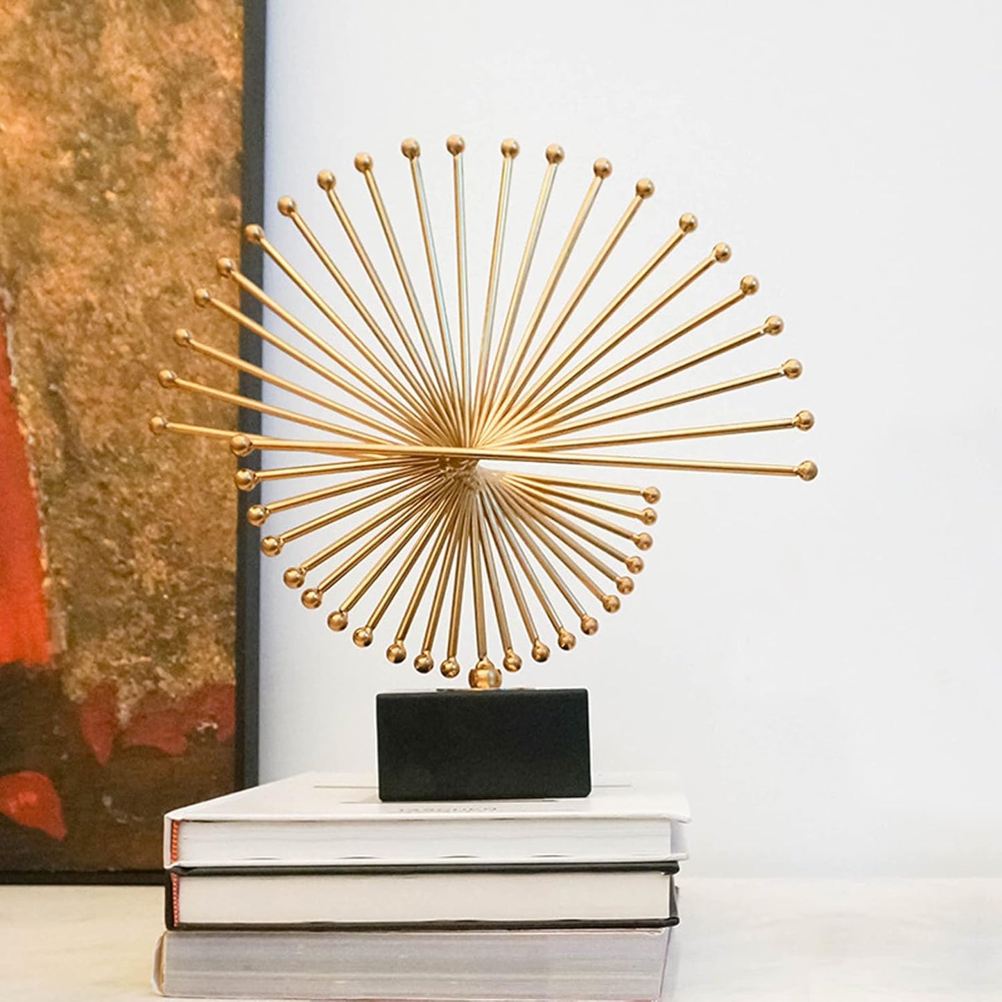 Gold Metal Abstract Sculpture with Black Base 26 × 24 cm