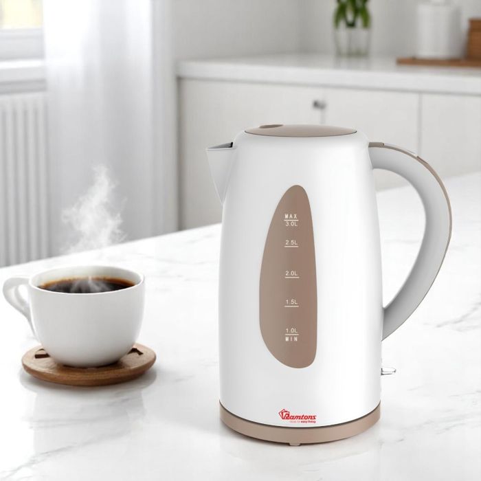 Ramtons Cordless Electric Kettle 3Litres White & Brown – RM/591