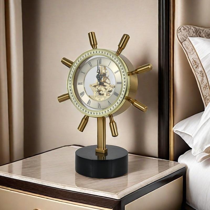 Captain steering metallic desktop clock with marble base, luxury table decor clock for office and home use. ⚓