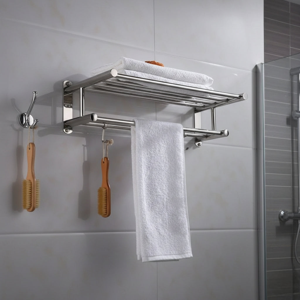 Bathroom Wall Mounted Towel Rack With Hooks