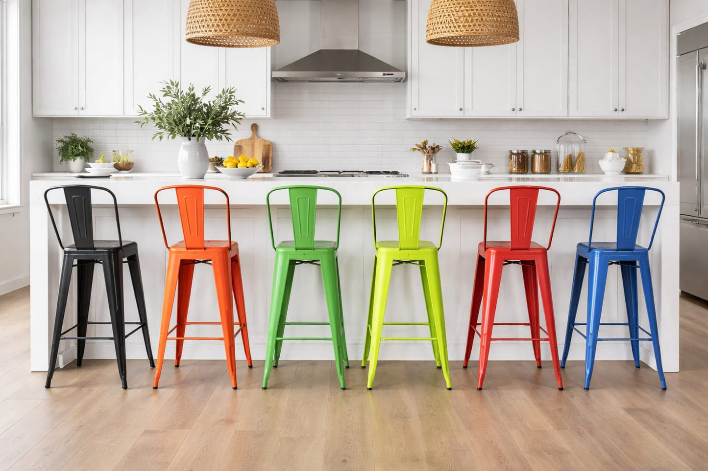 Metallic Bistro Kitchen Island Stools with Backrest