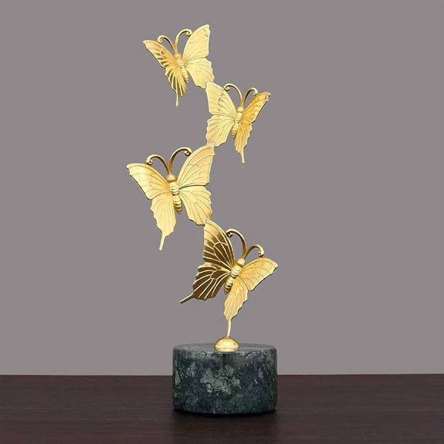 Marble Base Metal Flying Butterfly Decor