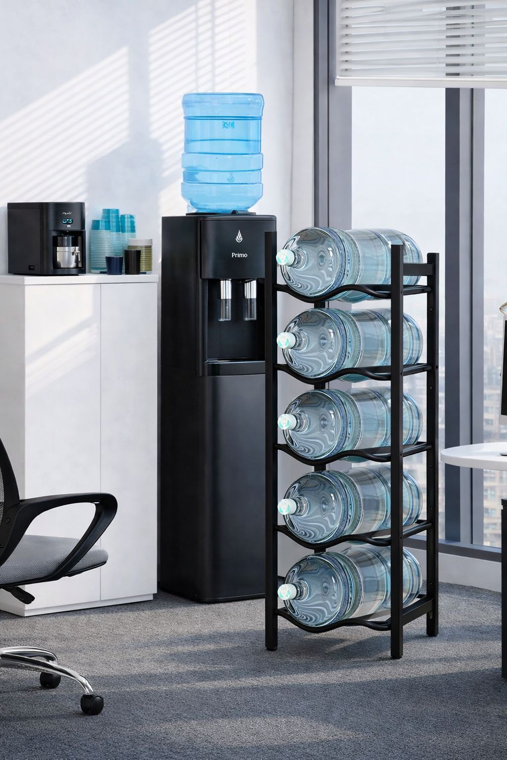 5 tier black water bottle holder rack made of rust proof heavy duty carbon steel