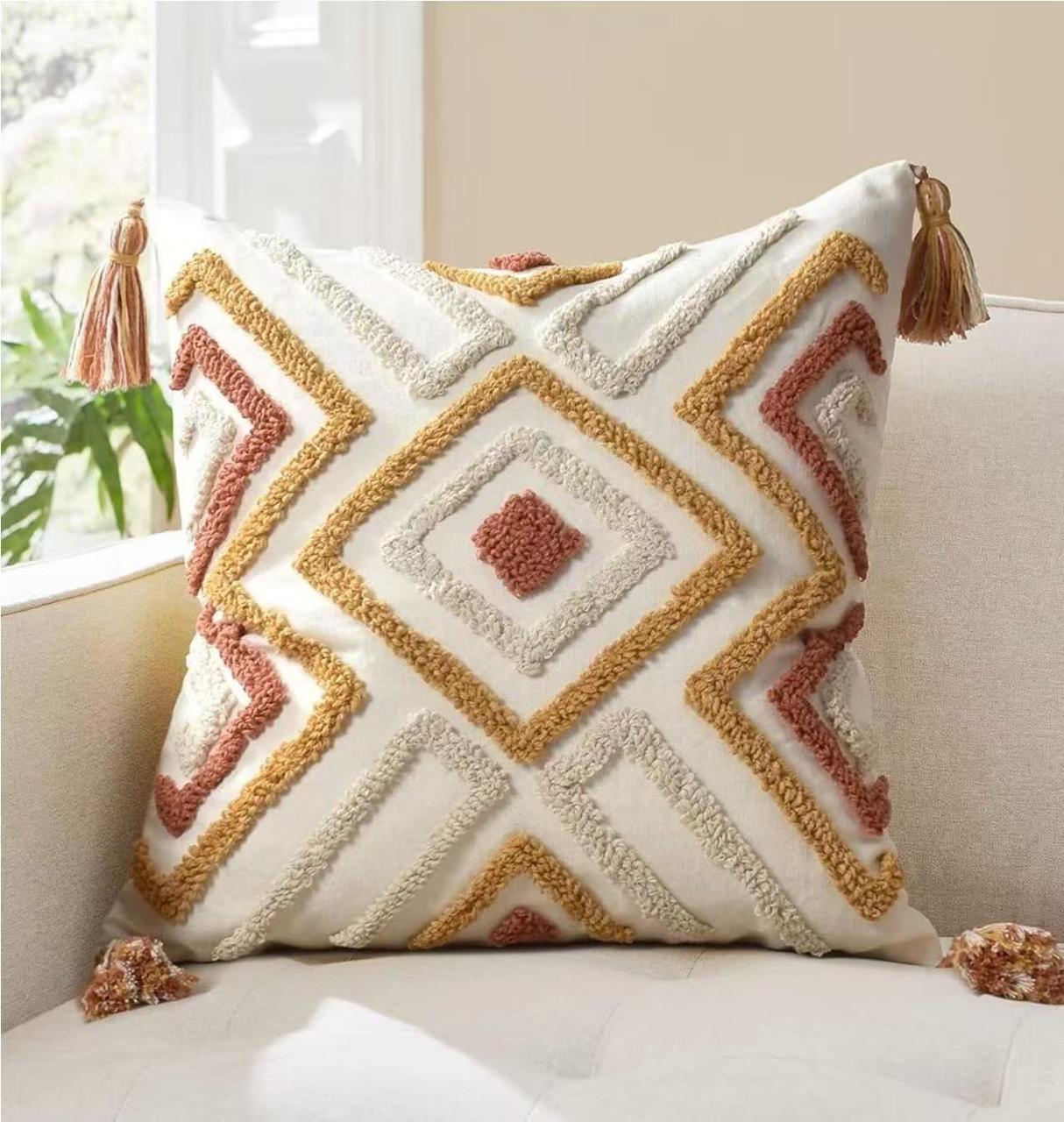 6Pcs Boho Vintage Tufted Throw Pillow Covers With Tassels