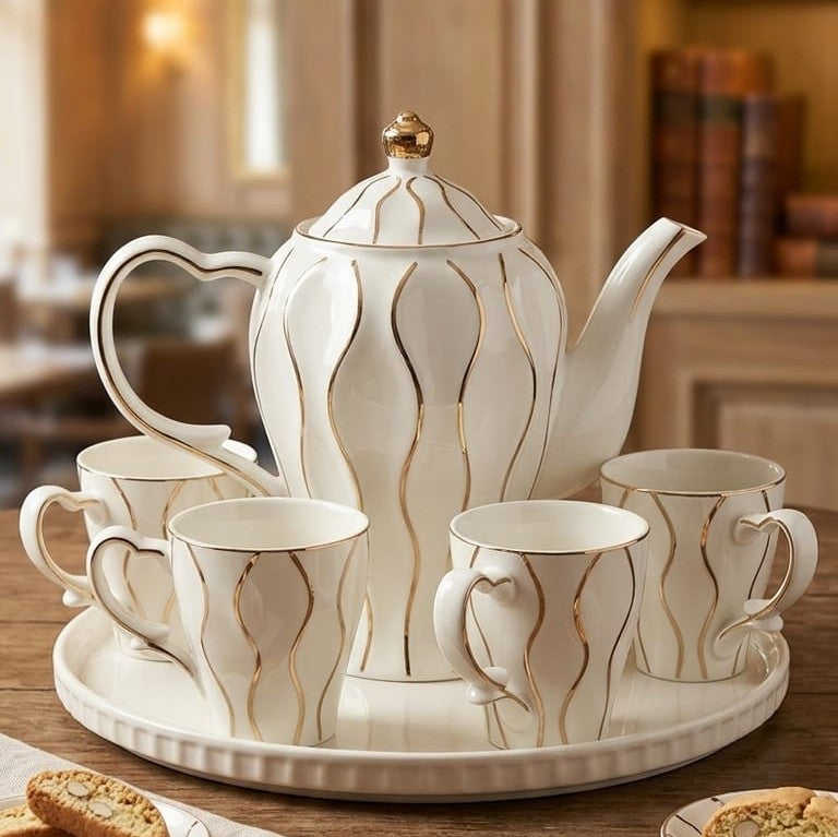 Gold White Ceramic Tea Set