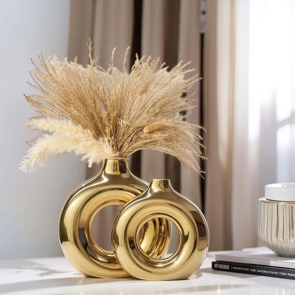 Gold Ceramic Vase Set of 2