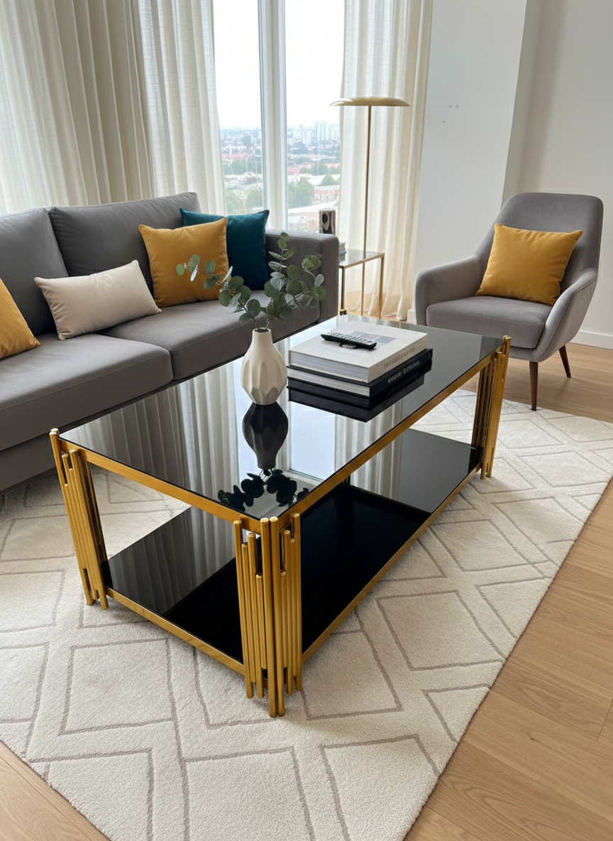 Black And Gold Glass Coffee Table