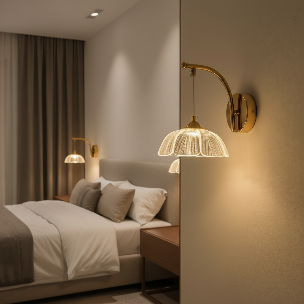 Golden Curve Wall Light With Clear Acrylic Shade-WH 2514-GO-TC