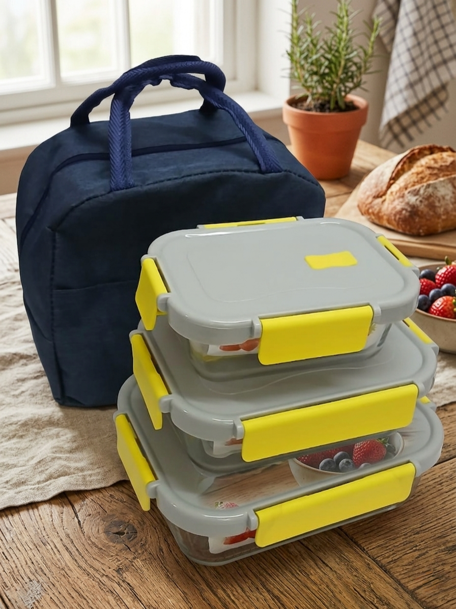 Borosilicate Glass Snack Box With Lunch Bag