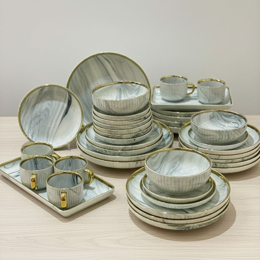 32pcs Black Marble Gold Dinner Set