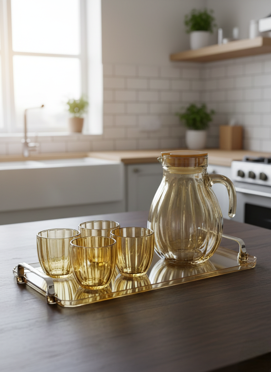 Glass Jug Set With Glasses And Tray