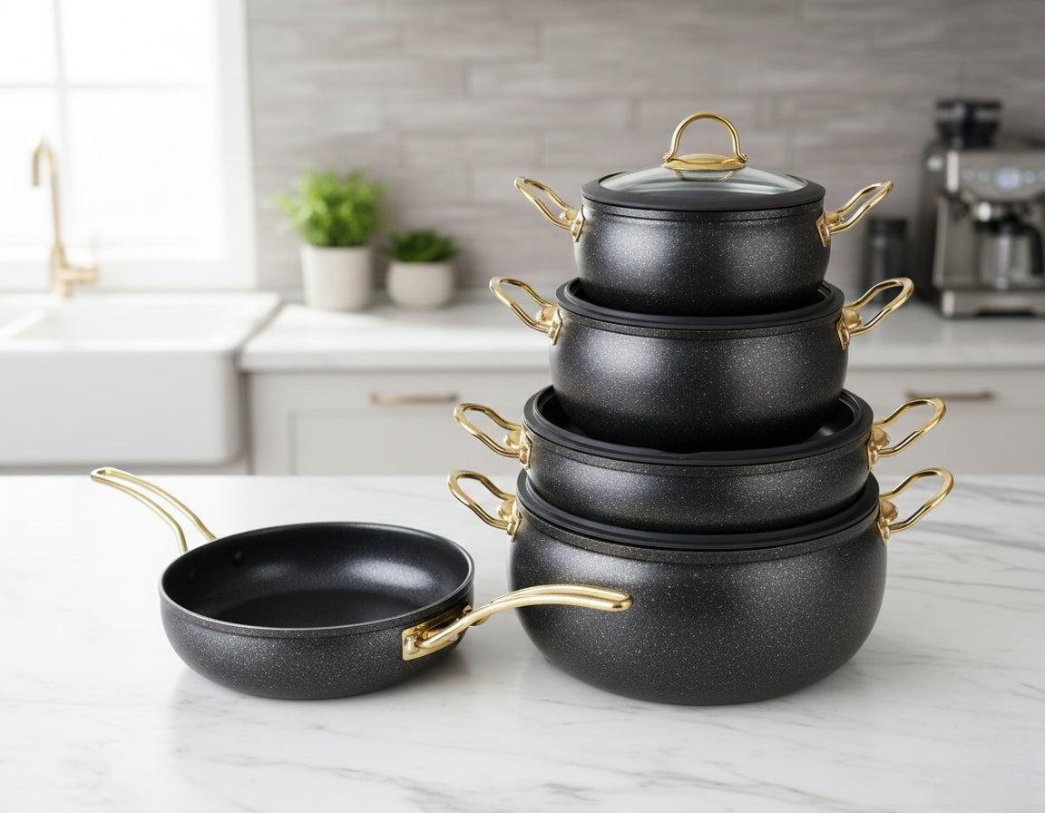 9-Piece Black Granite Cookware Set