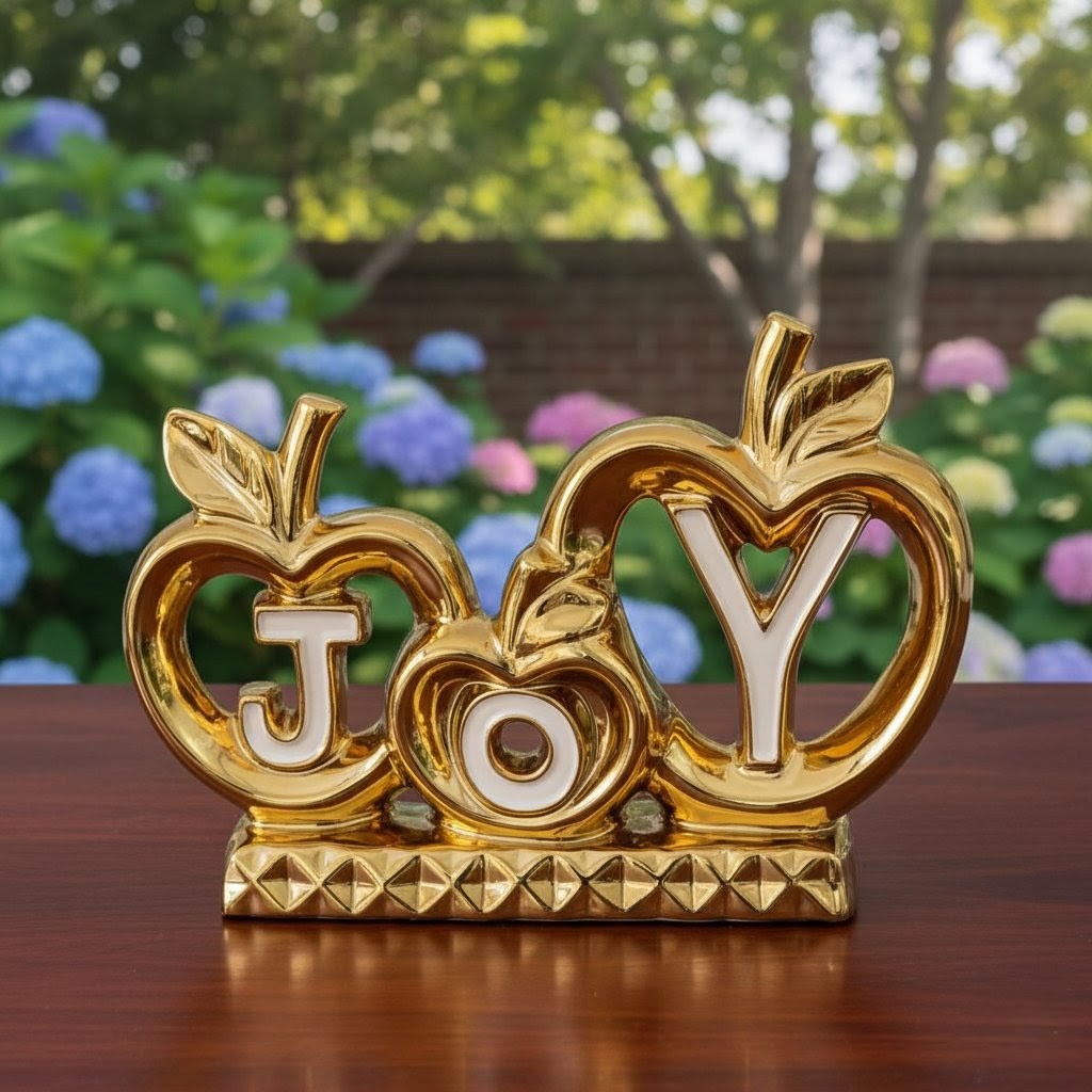 Golden "JOY" Apple-Themed Tabletop Décor