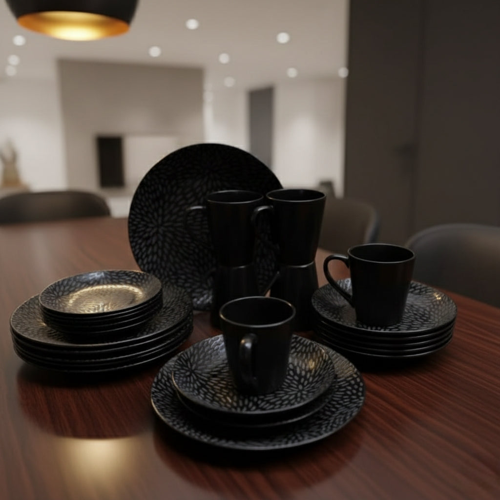 24 Piece Black Dinner Set