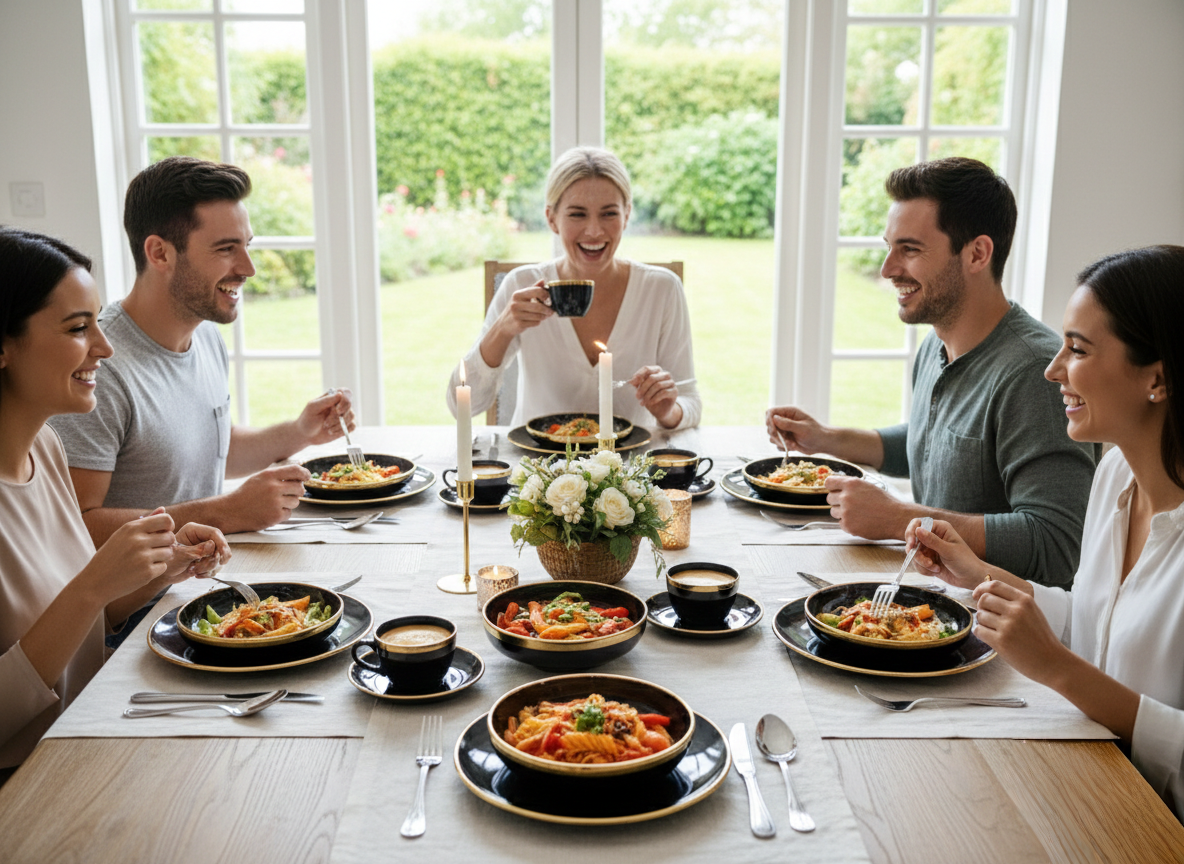 24-Piece Ceramic Black & Gold Dinner Set