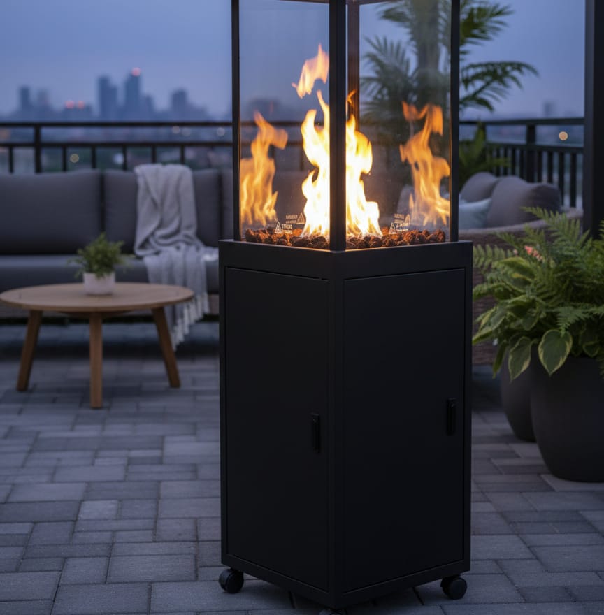 Firepit Glass Patio Outdoor Gas Heater with Visible Flame