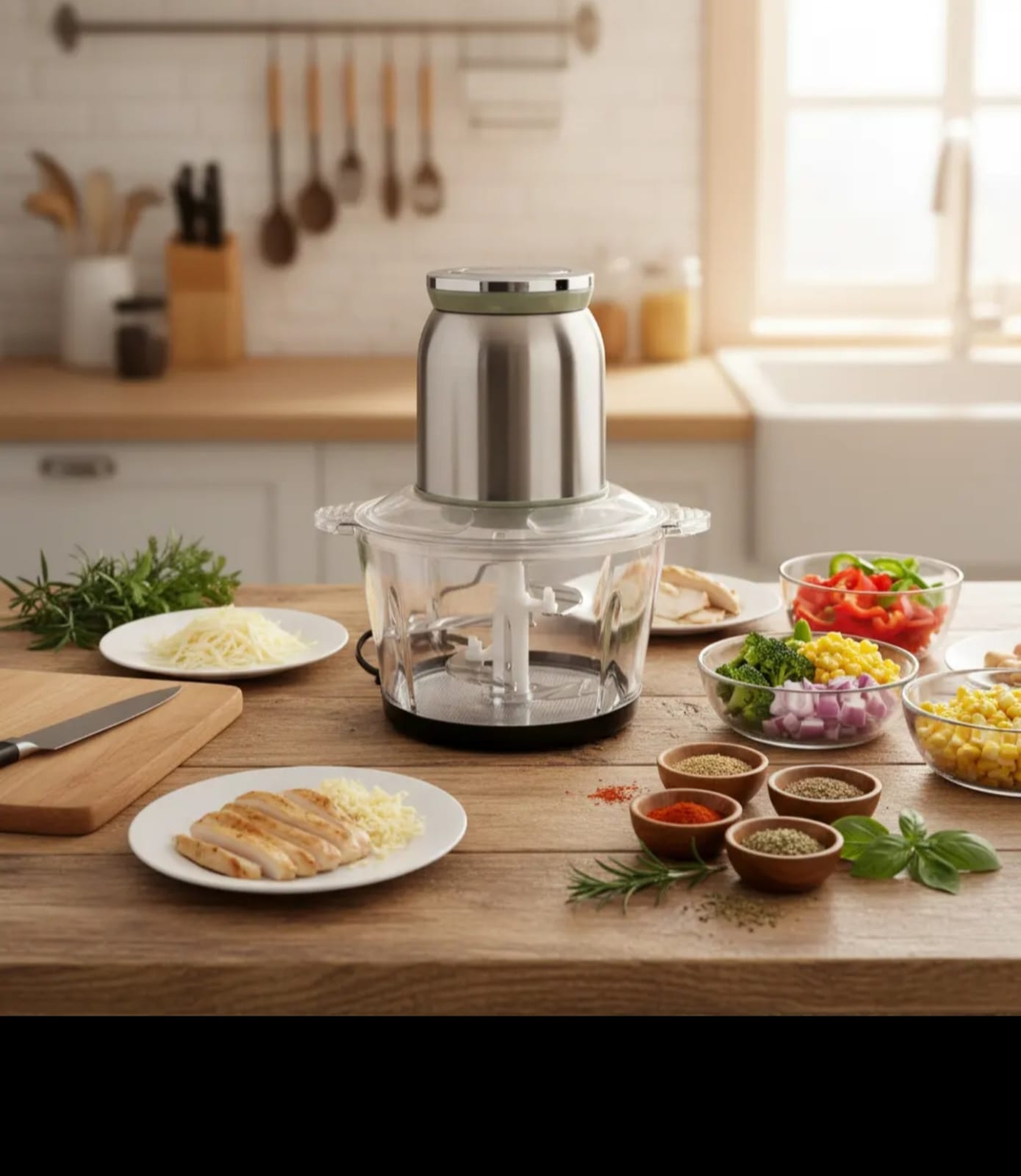 3.0L Food Chopper with 4 Leaf Blades Stainless Steel Multi-Speed