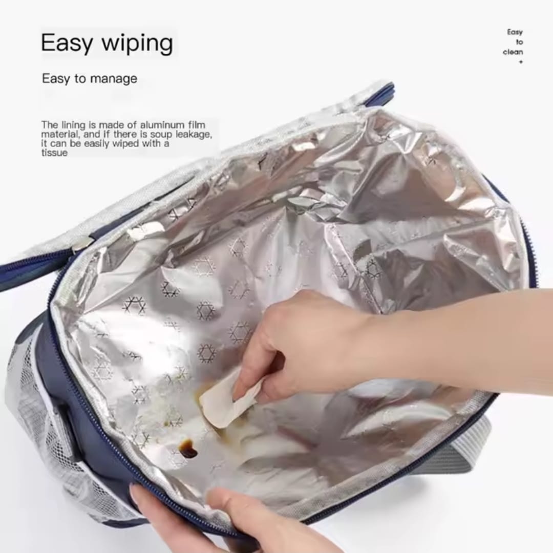 Double Compartment Insulated Lunch Bag with Handheld Handle and Removable Strap