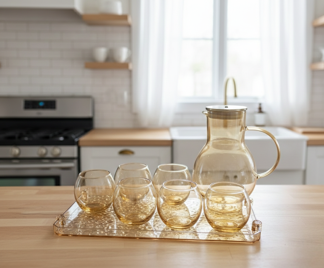 8-Piece Gold Water Set With 2L Jug And Tray