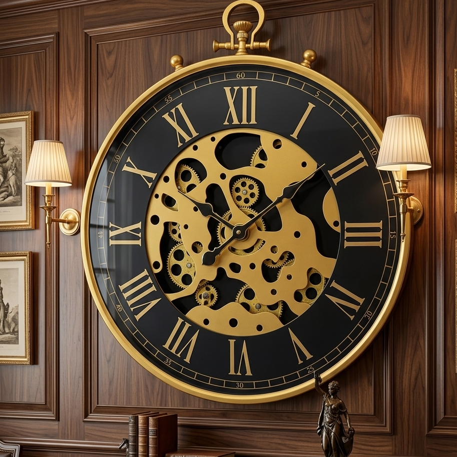 60cm Golden Vintage Gear Wall Clock