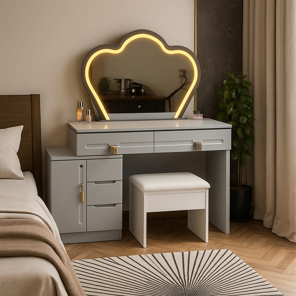 Retractable dressing table with built-in LED light and modern design