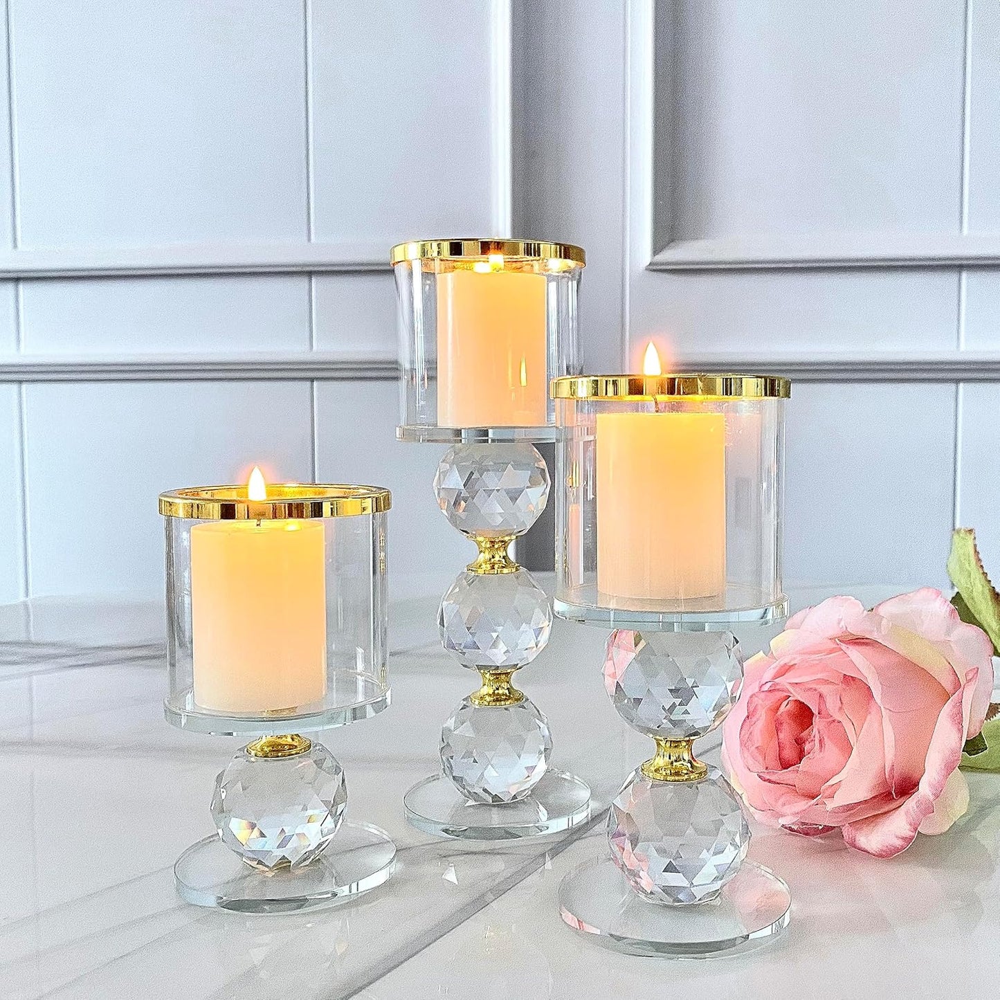 Crystal glass candle set decorative candle holders for elegant home and event lighting. 🕯️