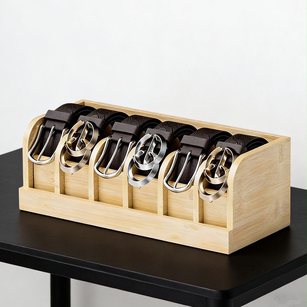6 Slot Bamboo Belt Organizer