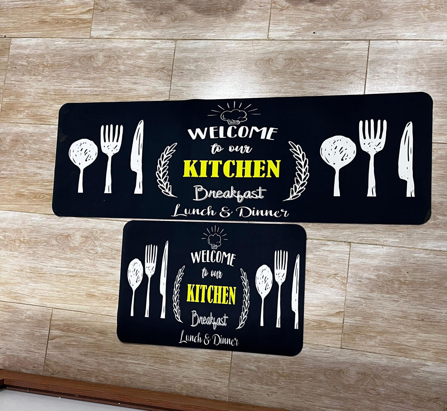 2-in-1 kitchen mat set with rubber bottom, anti-slip mats for kitchen floor use.