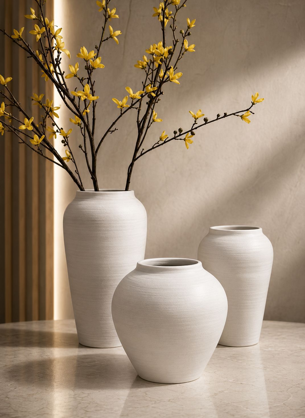 Minimal white 3 piece vase set for soft life aesthetic modern home décor