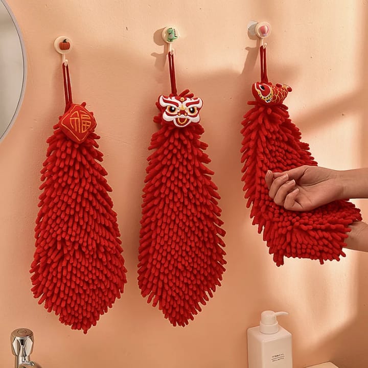 Red microfiber chenille hand towel 27cm x 27cm quick-drying and soft