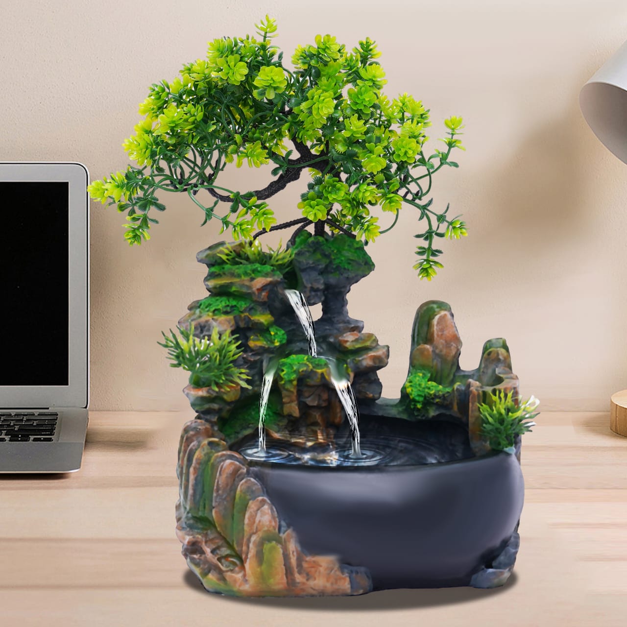 Resin rockery indoor water fountain designed as a decorative tabletop fountain with a natural stone style.