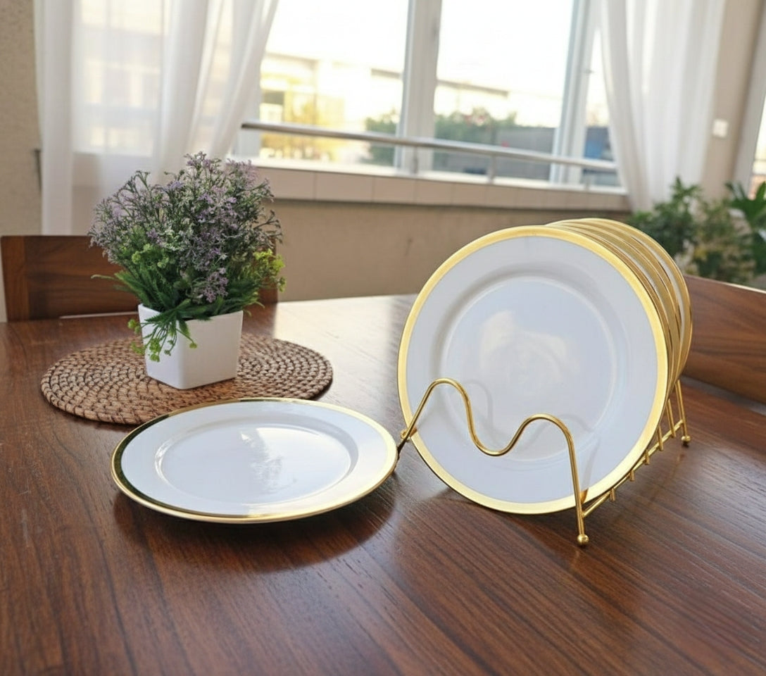 White And Gold Ceramic Plates – 6 Pieces