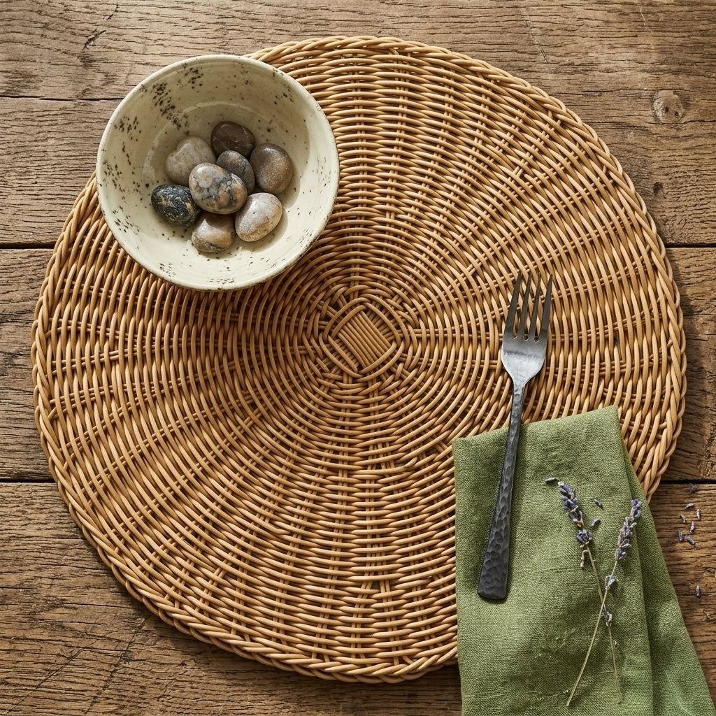 6Pc 18cm Woven Rattan Placemats Set