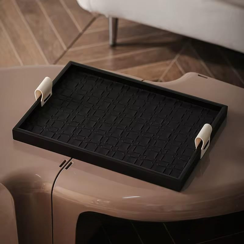 Faux Leather & Wood Vanity Tray