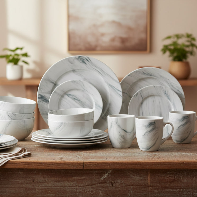 24pcs Green Marble Dinner Set