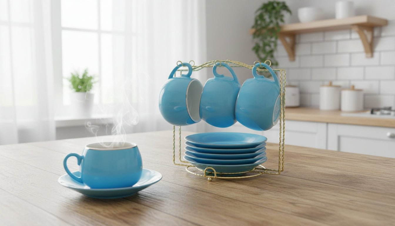 Porcelain Cup And Saucer Set With Gold Rim