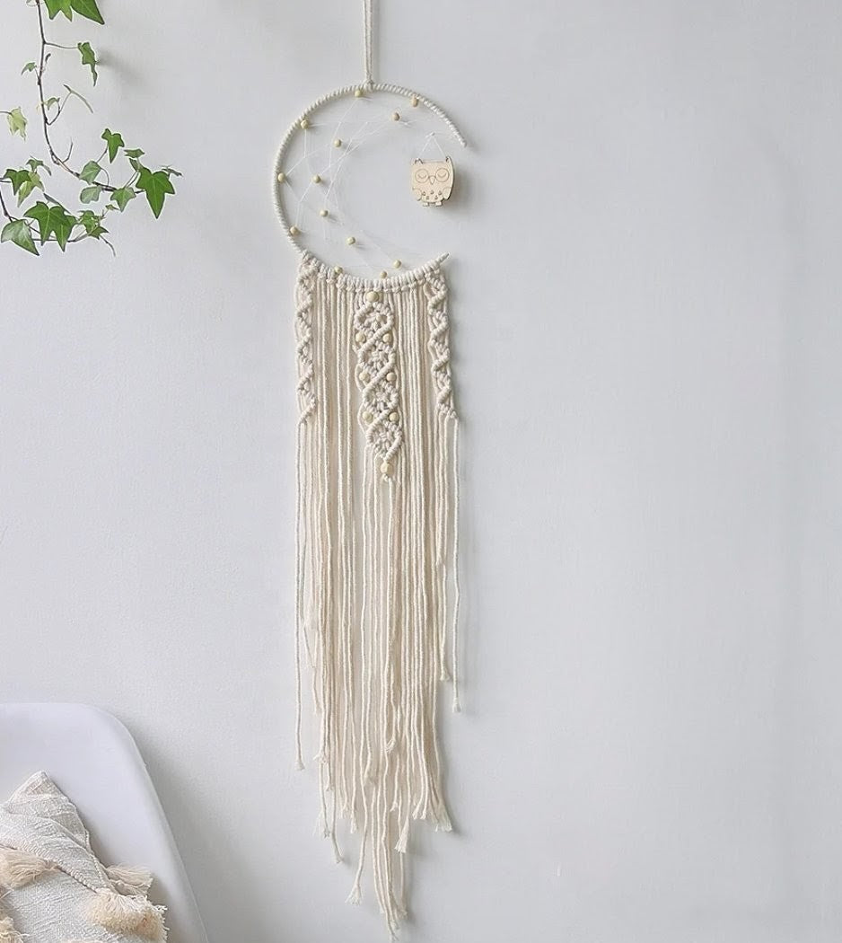 Macrame Wall Hanging Dreamcatcher with Owl Charm