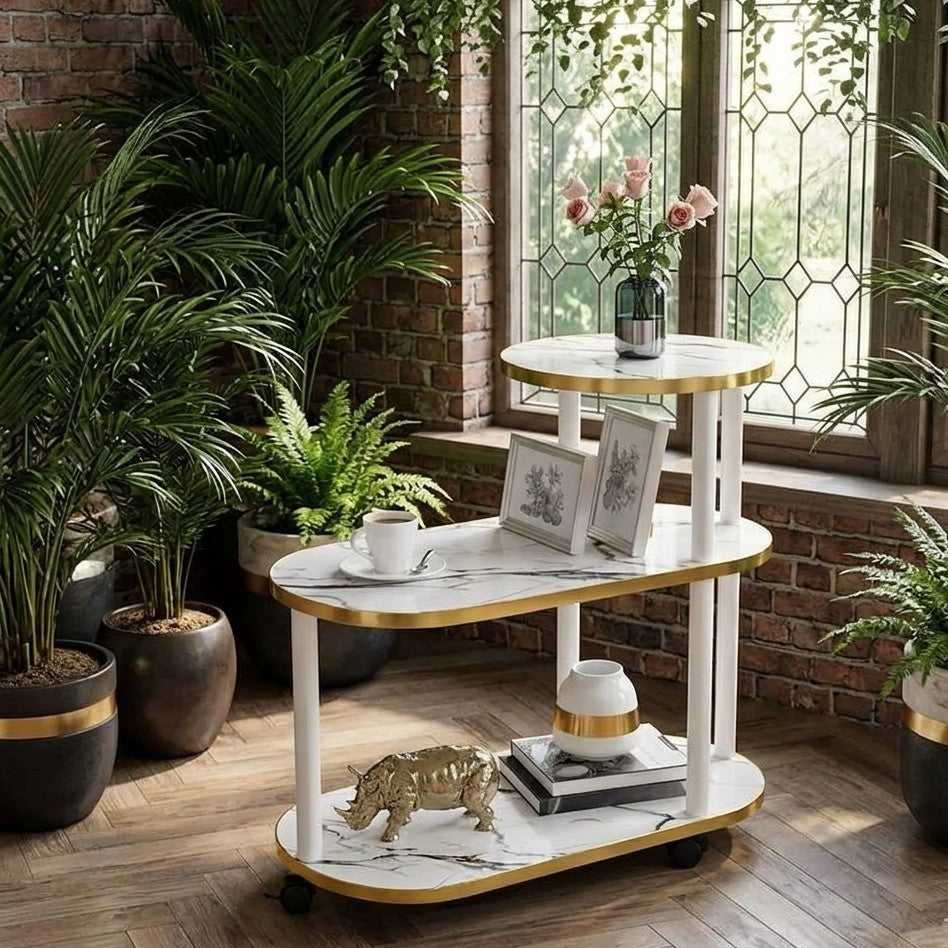 3 Layer Oval Round Top Trolley Rack Table 60×30×67 cm