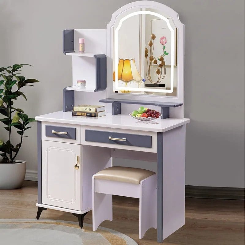 Wooden dressing table with built in LED light and storage drawers for bedroom use