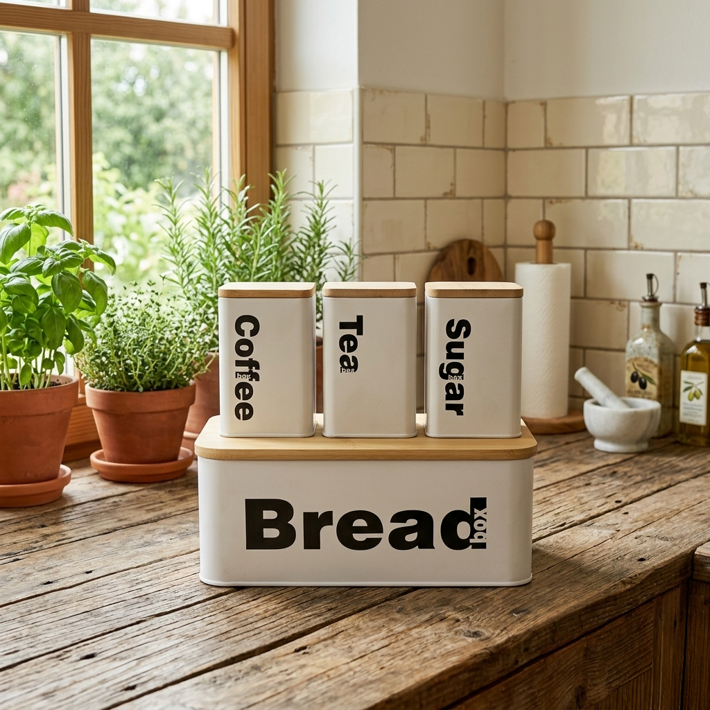 Bread Bin With 3 Canister Set